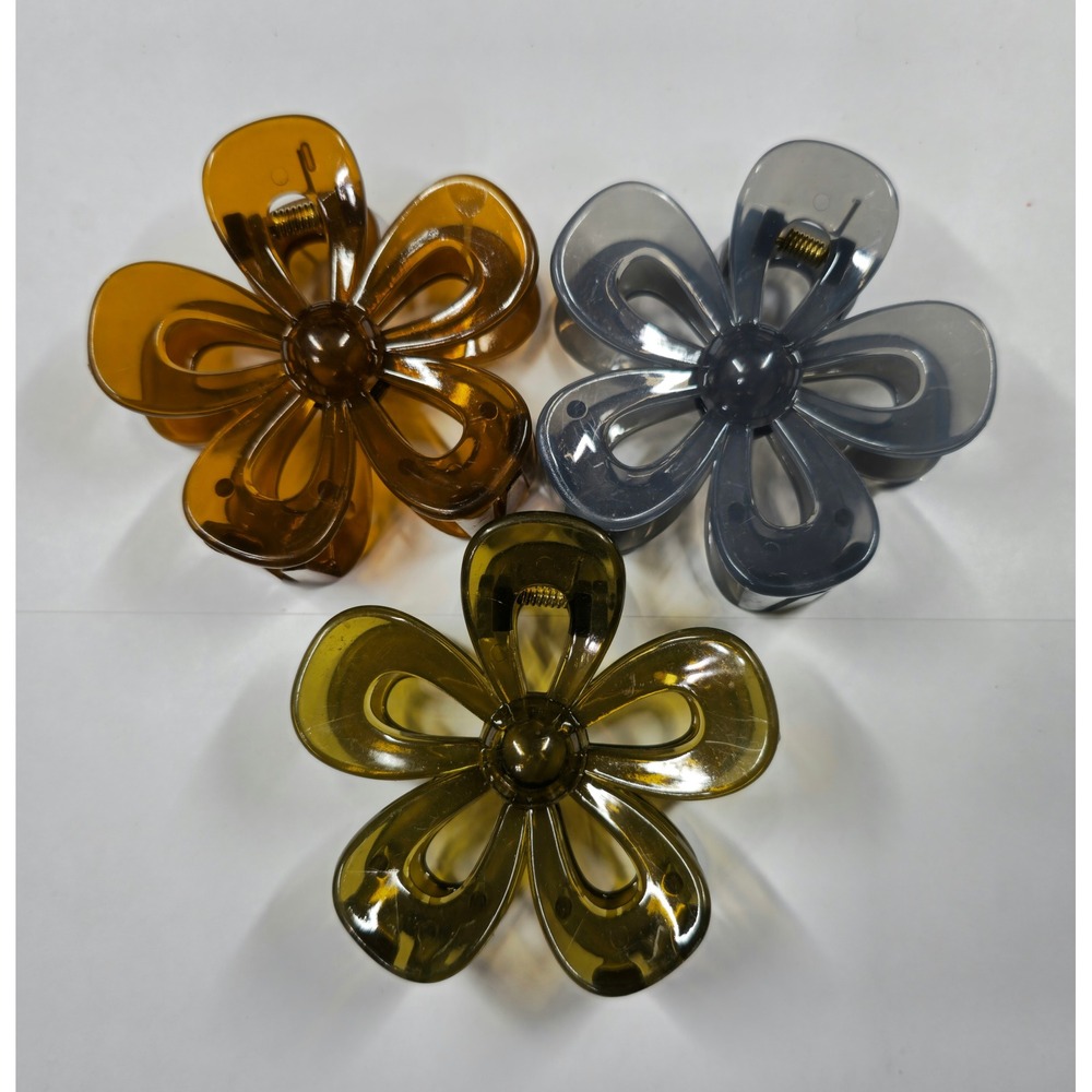 Translucent Flower Hair Claw Clips Set of 3 Amber Olive Grey Floral Y2K Clip